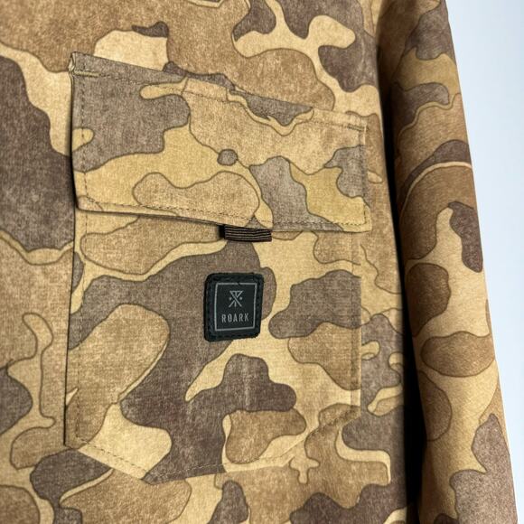 Roark Revival Camo Brown Long Sleeve Shirt Outdoor Snap Button Small - Picture 3 of 9